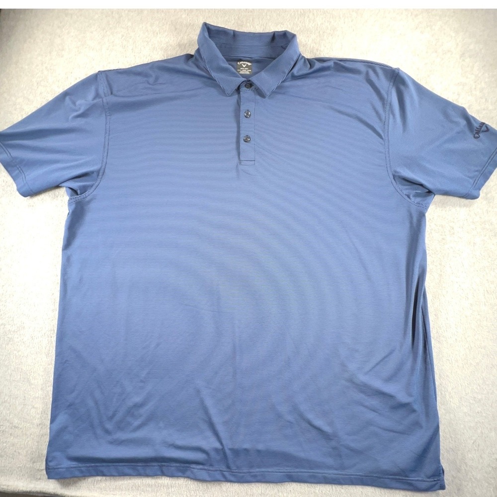 Callaway Mens Blue Micro Stripe Golf Polo Shirt Short Sleeve Performance XL
